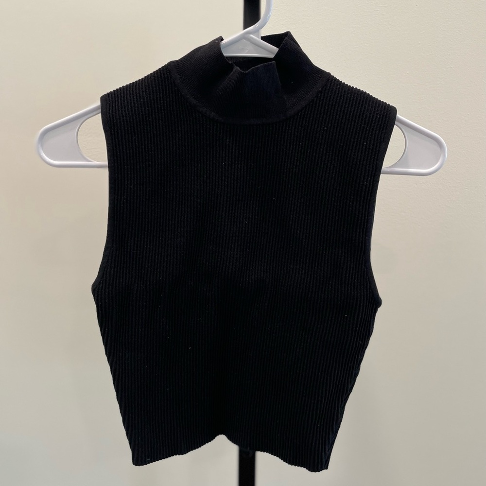 Babaton Ribbed, Mock Turtleneck, Cropped Shell Top